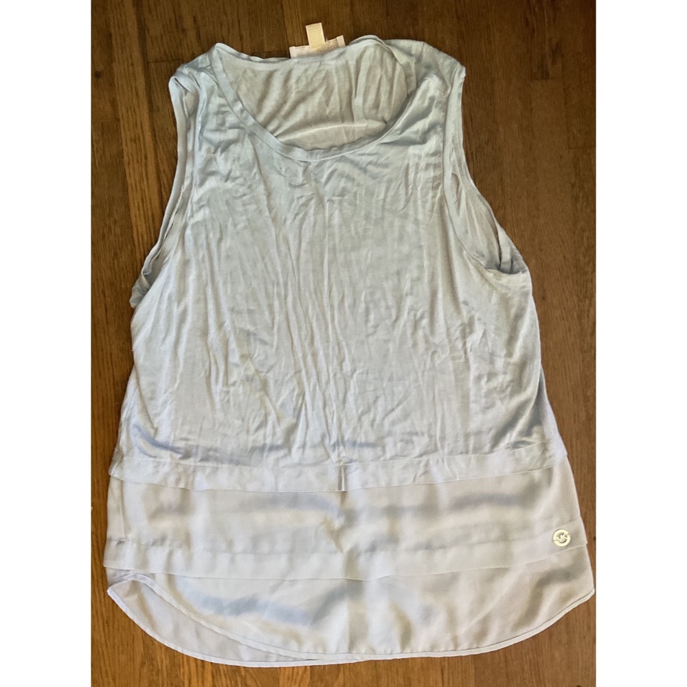 Michael Kors Womens Light Blue Layered Hem Sleeveless Tank Top Size L